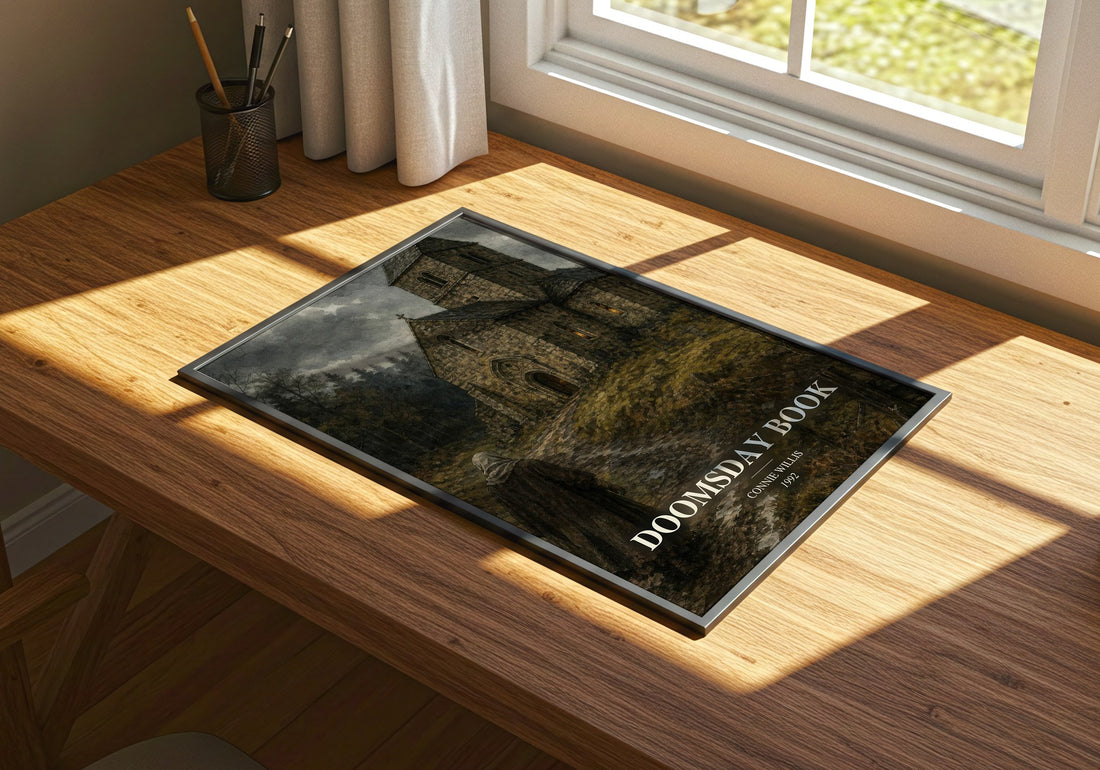 Doomsday book watercolour book poster framed on wall – sci fi wall art