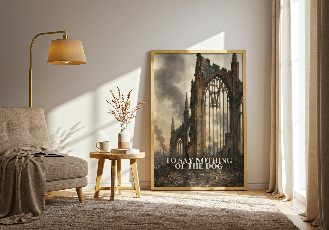 To Say Nothing of the Dog watercolour print in frame leaning in hallway – sci fi wall art