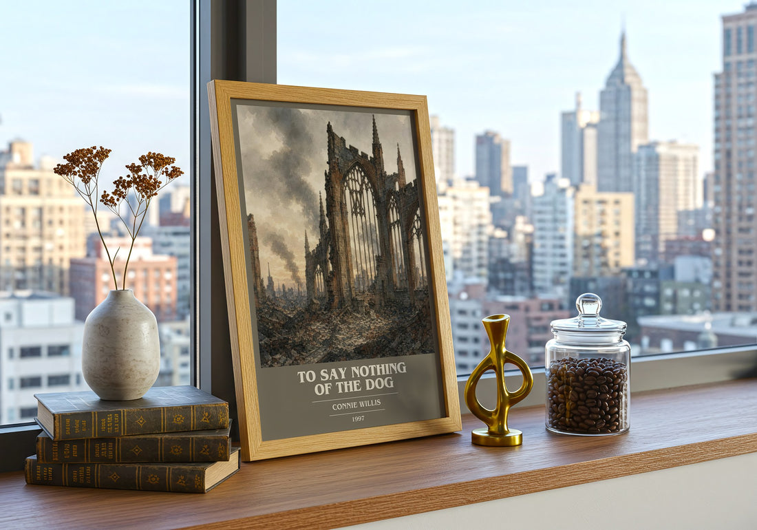 To Say Nothing of the Dog book cover print framed by window – literary home decor