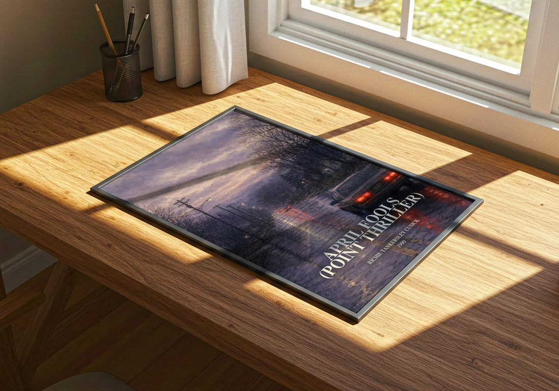 April Fools (Point Thriller) watercolour book poster framed on wall – thriller wall art