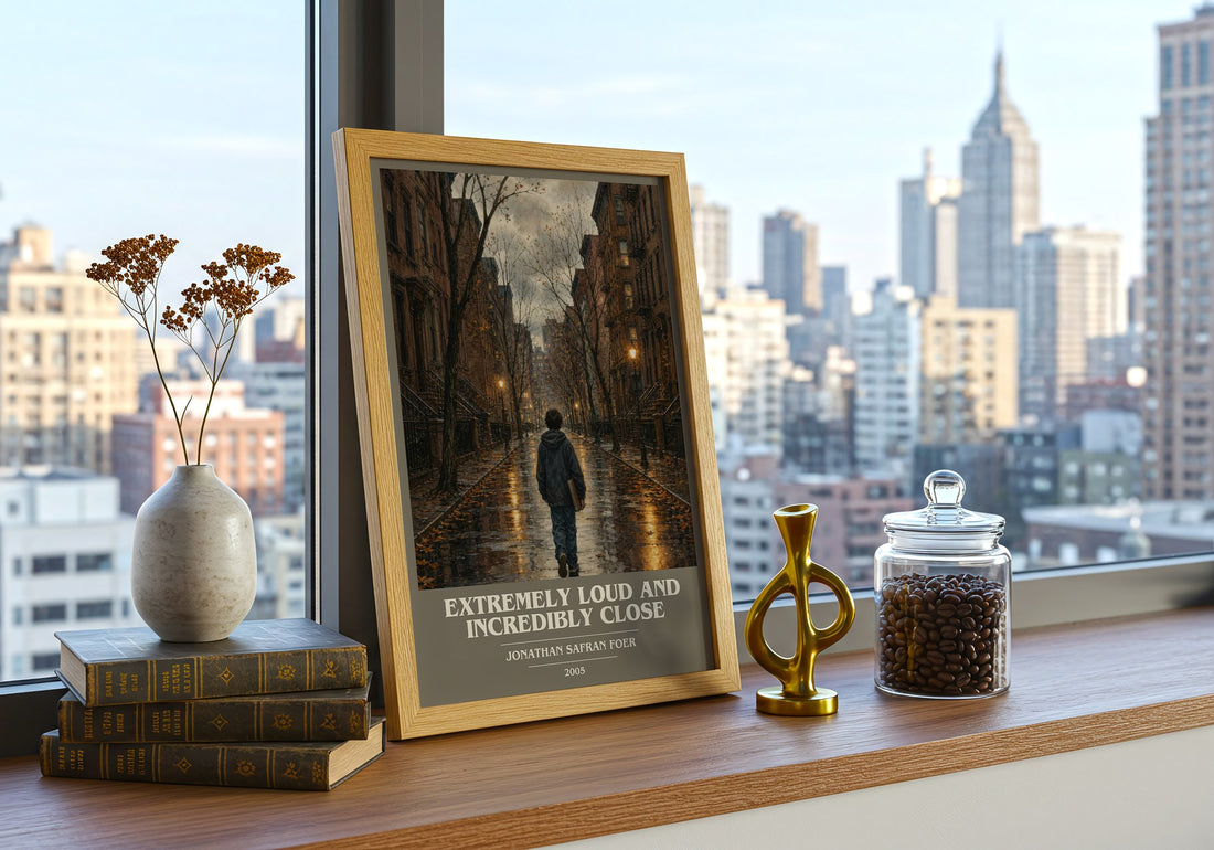 Extremely Loud and Incredibly Close book cover print framed by window – literary home decor