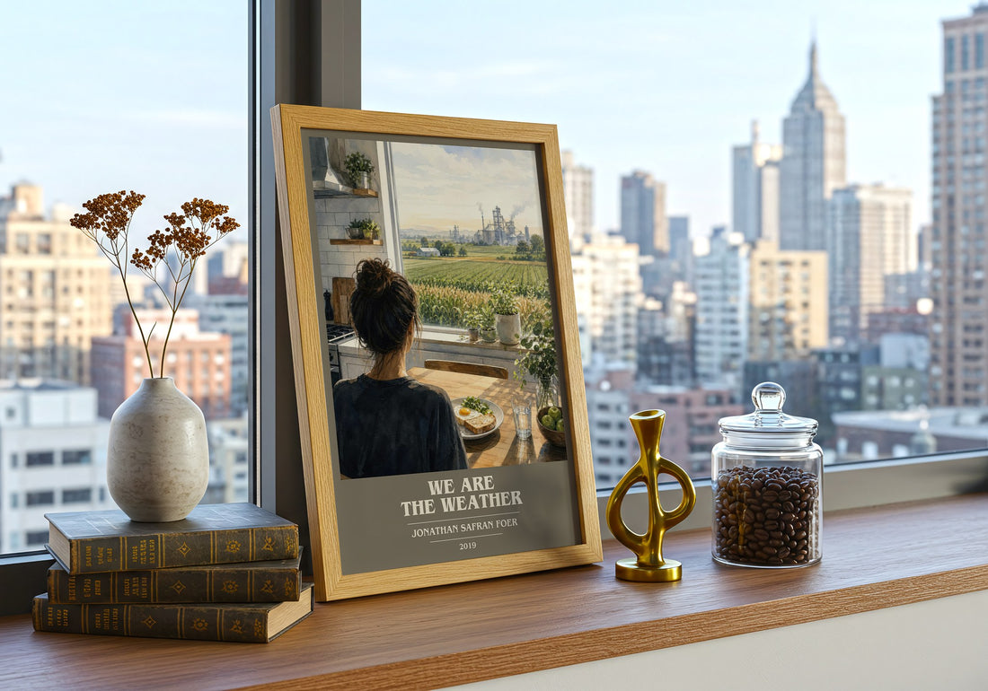 We are the weather book cover print framed by window – literary home decor