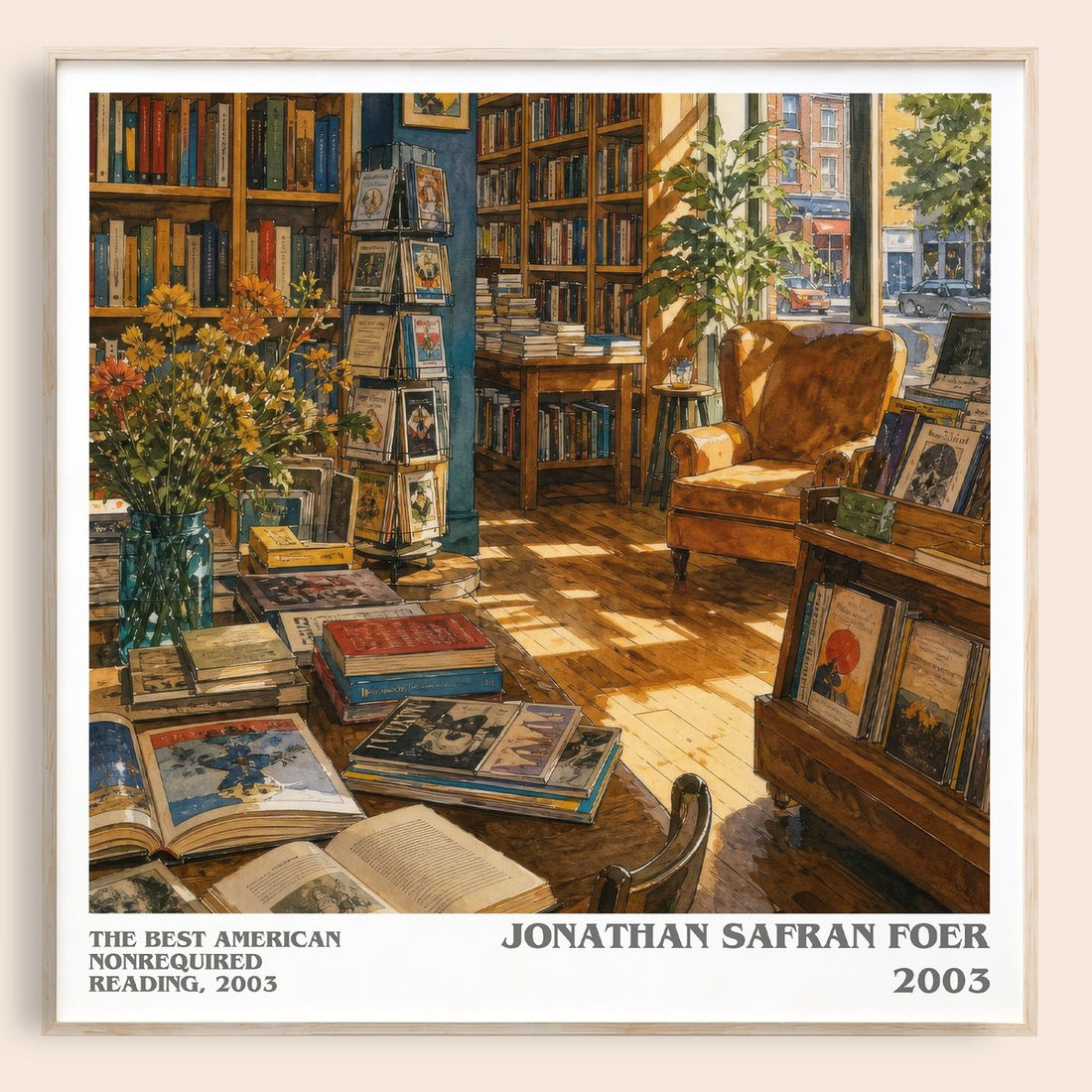 The best American nonrequired reading, 2003 literary book poster by Jonathan Safran Foer – framed literary art print