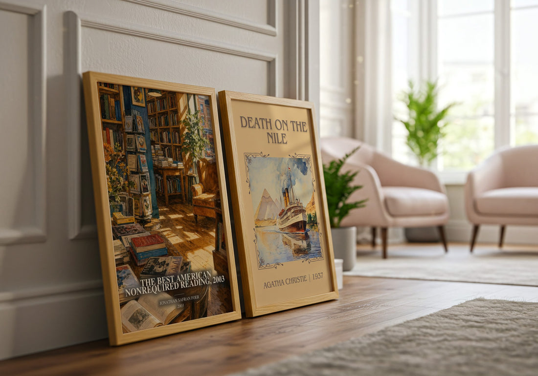 The best American nonrequired reading, 2003 watercolour print framed by window – literary home decor