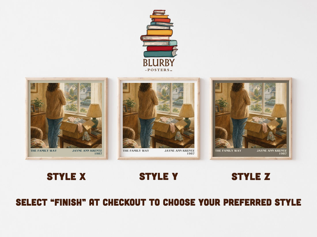 The Family Way literary print in frame leaning in hallway – romance wall art (mockup)