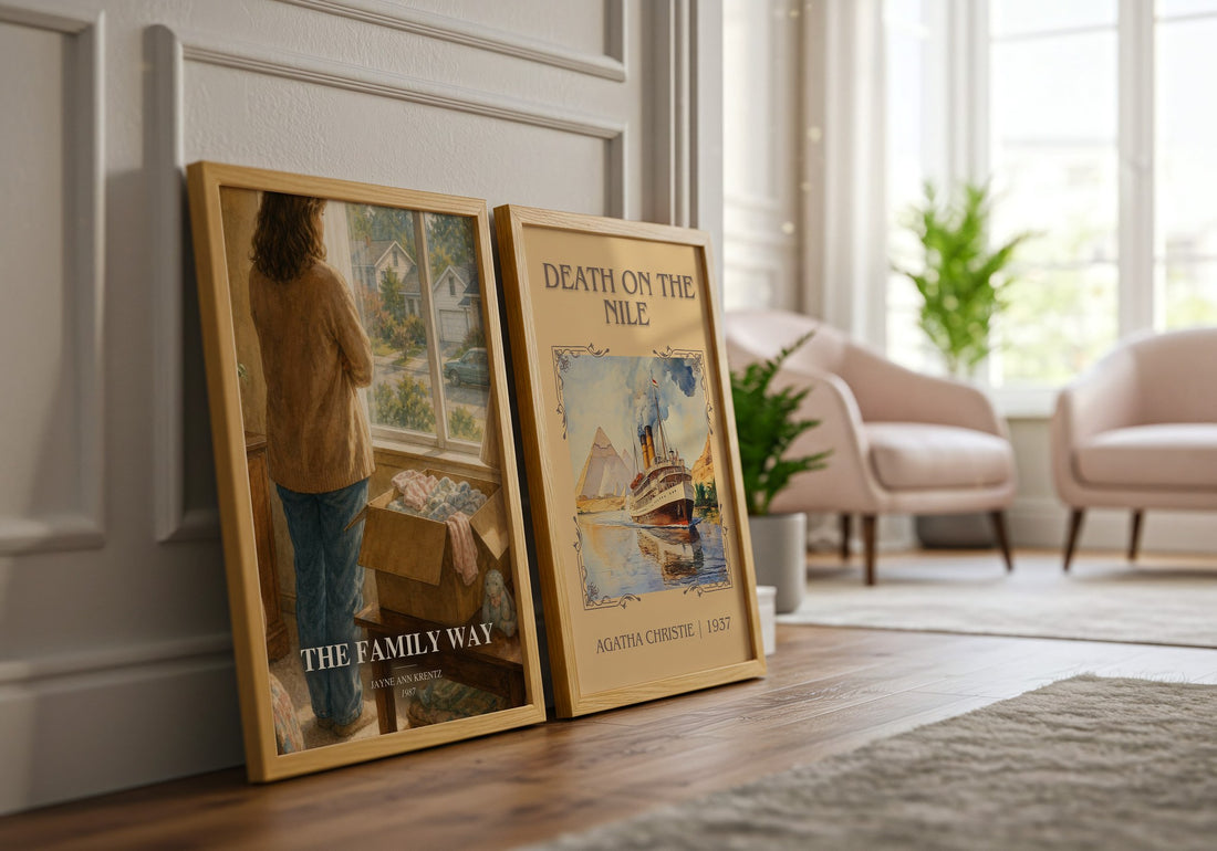 The Family Way watercolour print framed by window – literary home decor