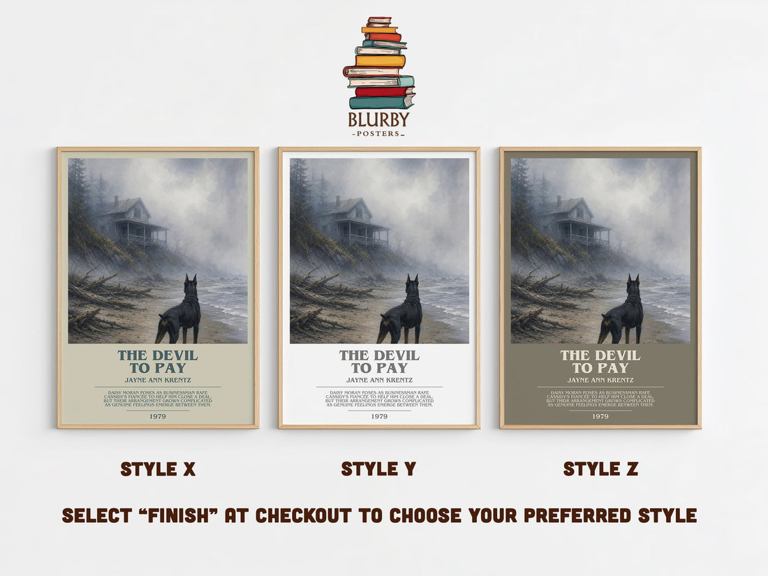 The Devil To Pay bookish print in frame leaning in hallway – romance wall art (mockup)