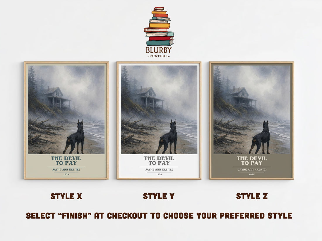 The Devil To Pay book cover print in frame leaning in hallway – romance wall art (mockup)