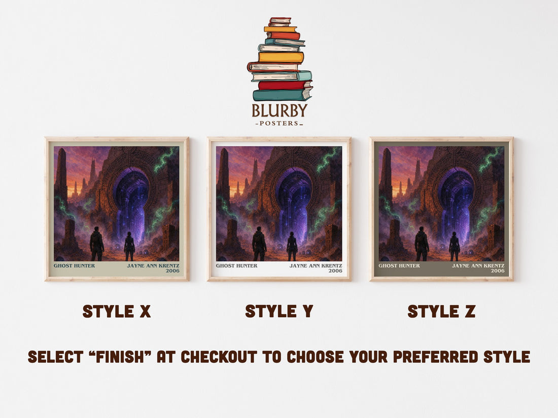 Ghost Hunter literary print in frame leaning in hallway – romance wall art (mockup)