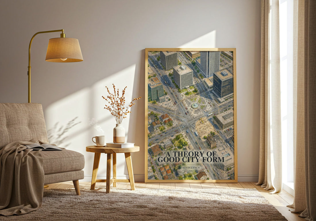 A Theory of Good City Form watercolour print in frame leaning in hallway – non fiction wall art
