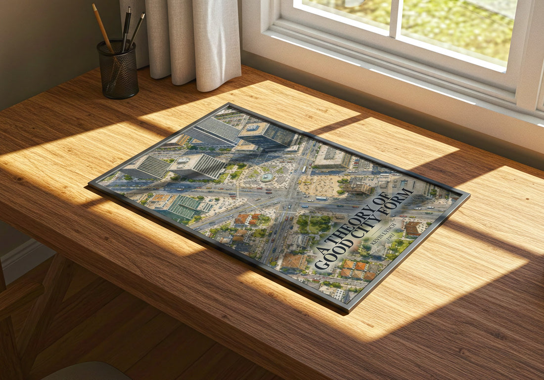 A Theory of Good City Form watercolour book poster framed on wall – non fiction wall art