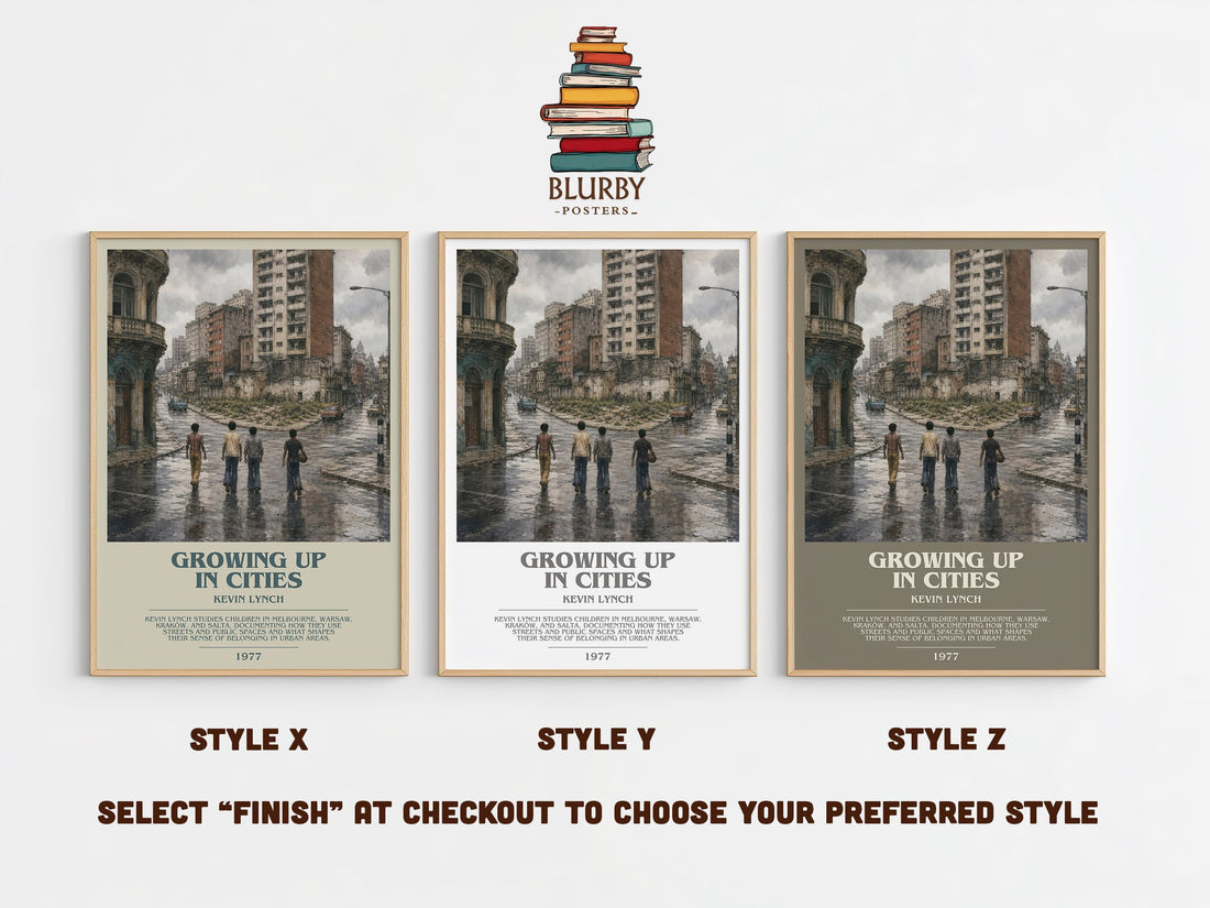 Growing up in cities bookish print in frame leaning in hallway – non fiction wall art (mockup)