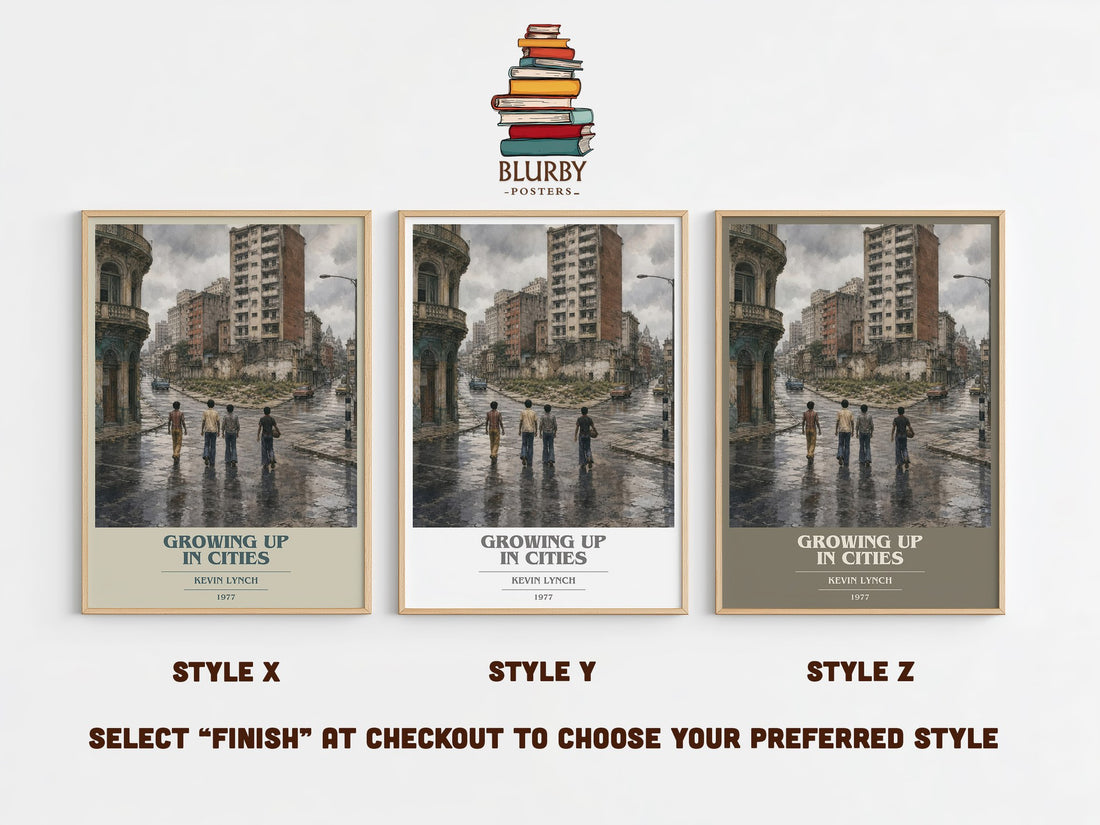 Growing up in cities book cover print in frame leaning in hallway – non fiction wall art (mockup)