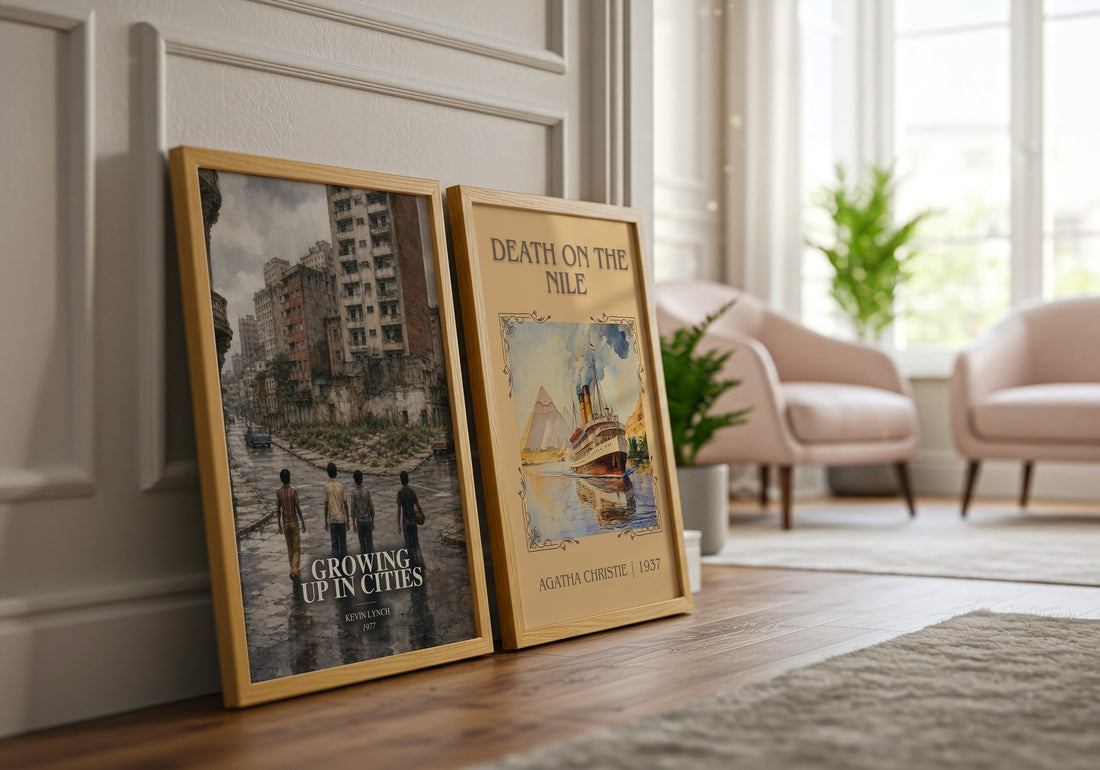 Growing up in cities watercolour print framed by window – literary home decor