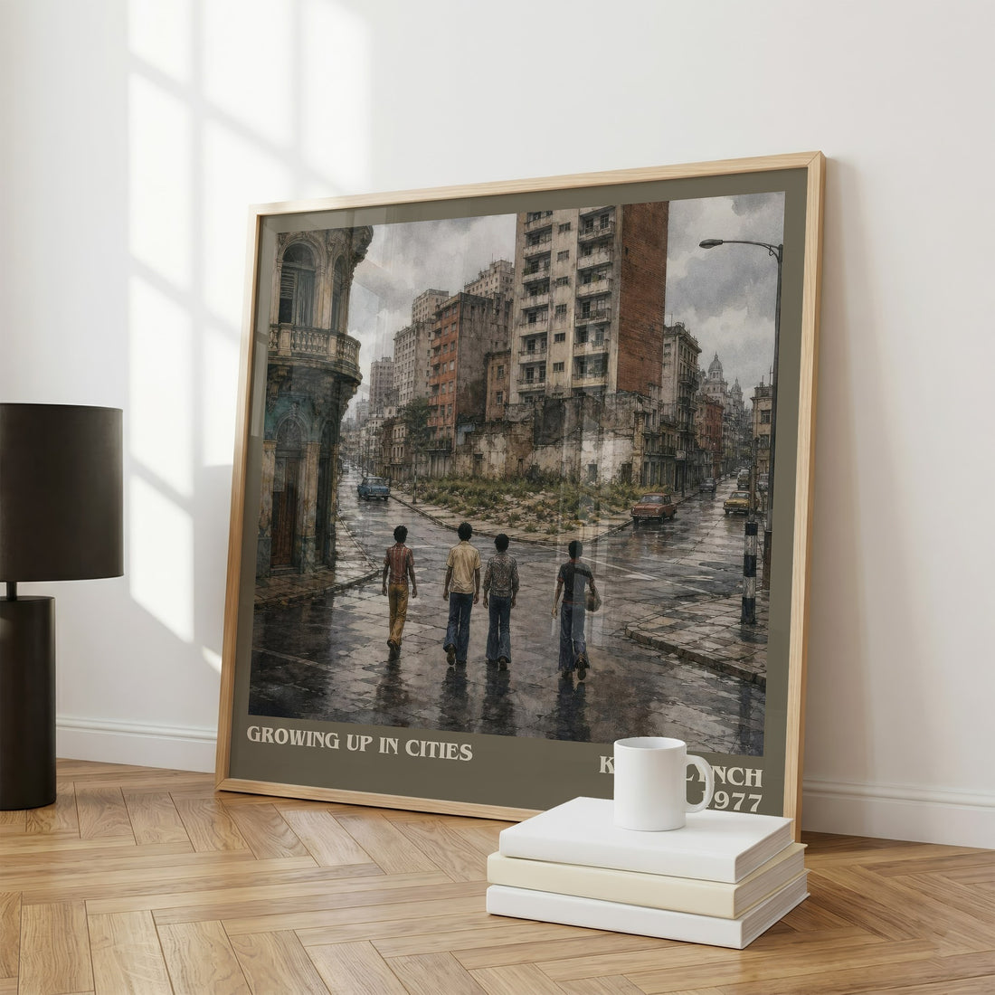 Growing up in cities literary print framed by window – literary home decor
