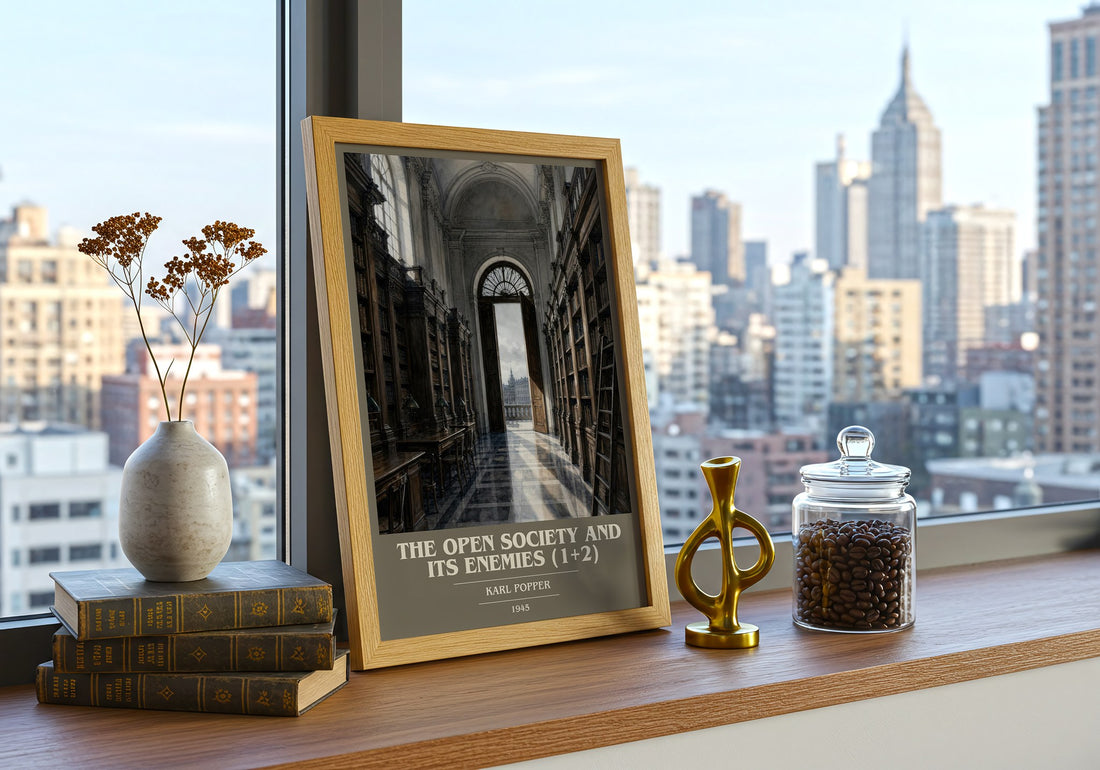 The Open Society and Its Enemies (1+2) book cover print framed by window – literary home decor