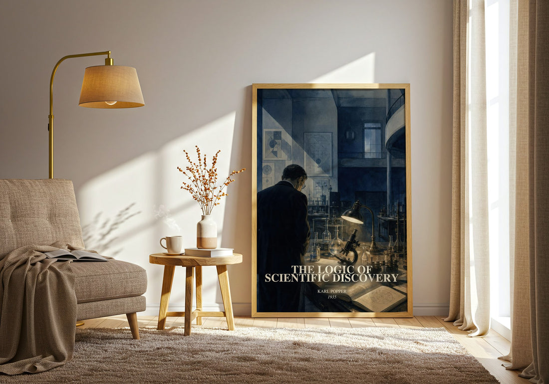 The Logic of Scientific Discovery watercolour print in frame leaning in hallway – philosophy wall art