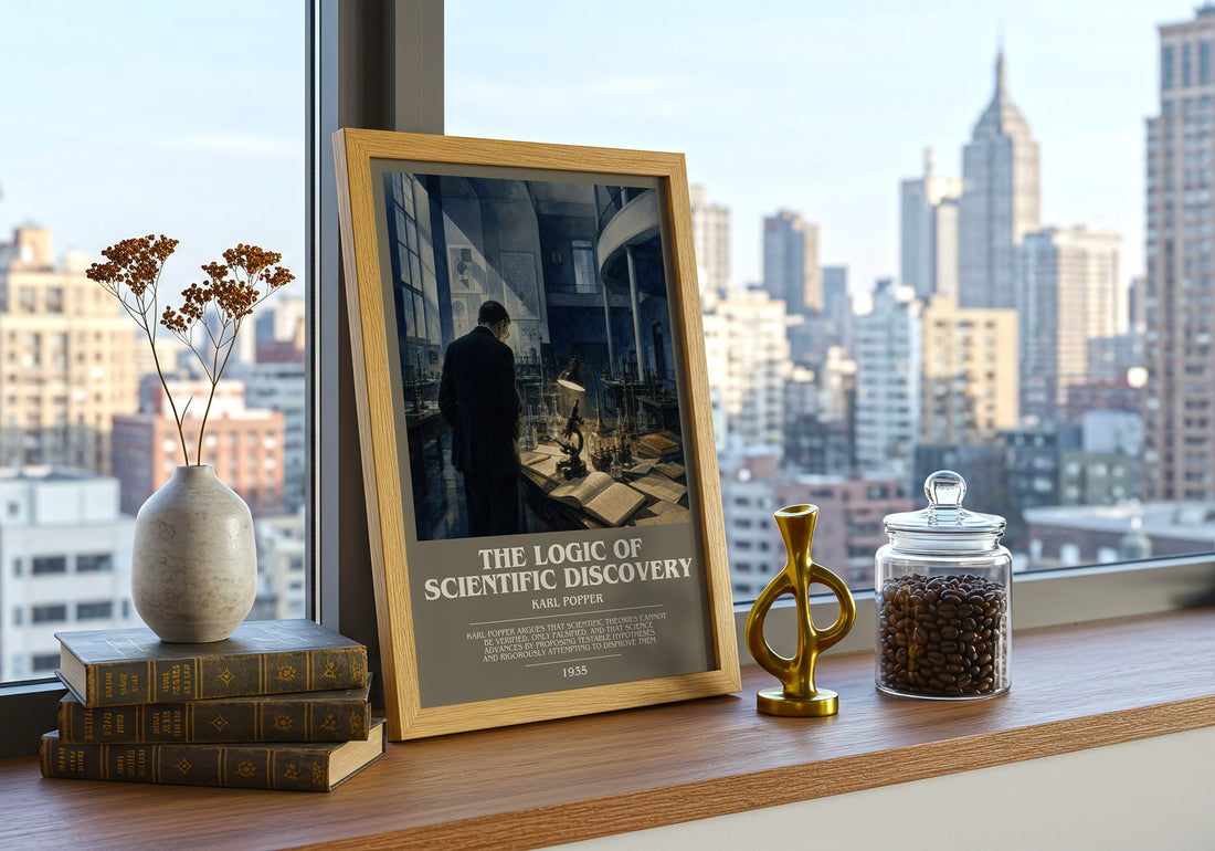 The Logic of Scientific Discovery bookish print framed by window – literary home decor