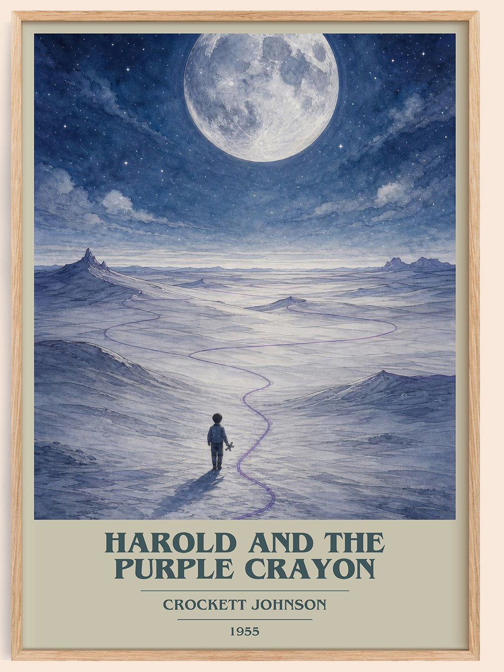 Harold and the Purple Crayon book cover book poster by Crockett Johnson – framed literary art print