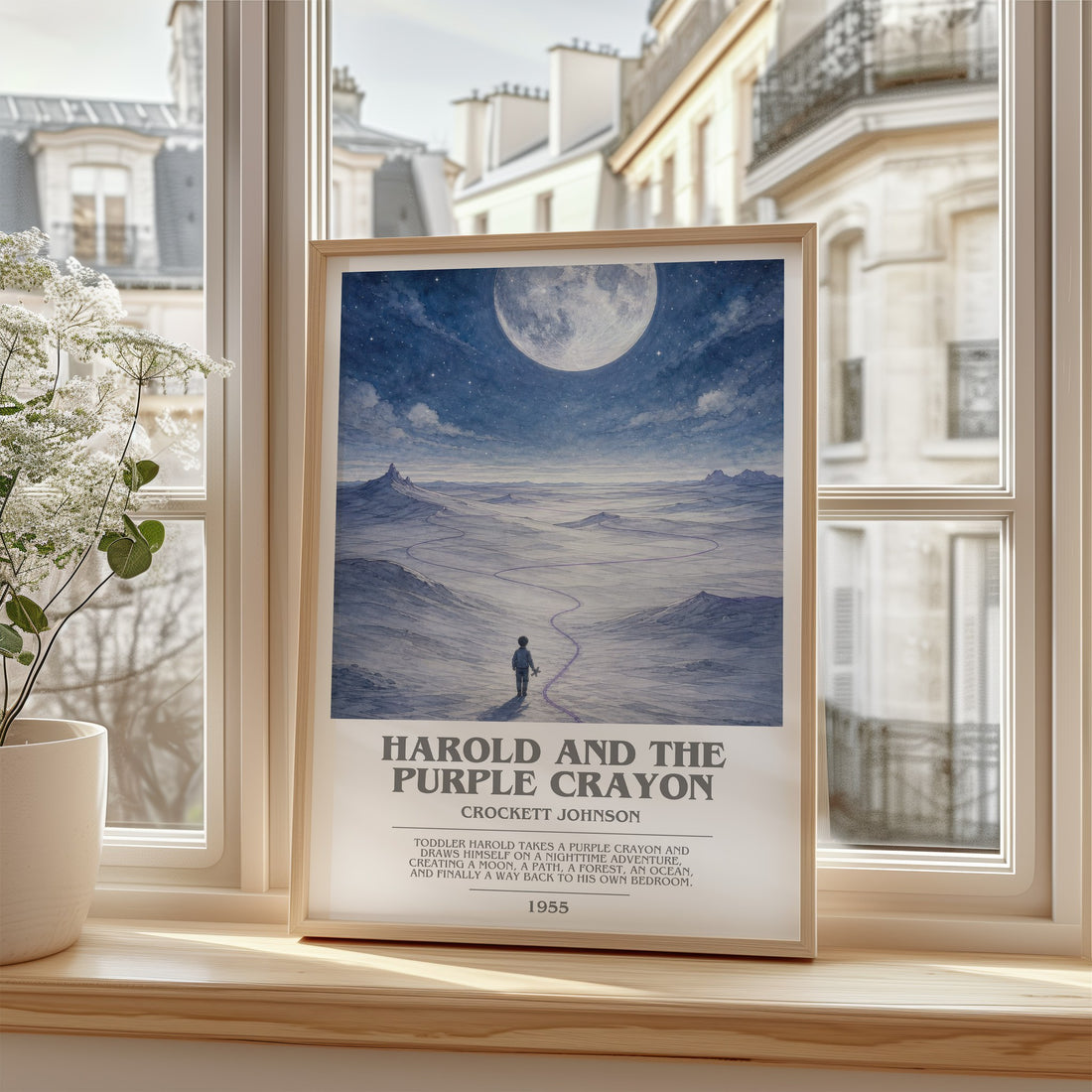 Harold and the Purple Crayon bookish poster colour and style options – Crockett Johnson book art