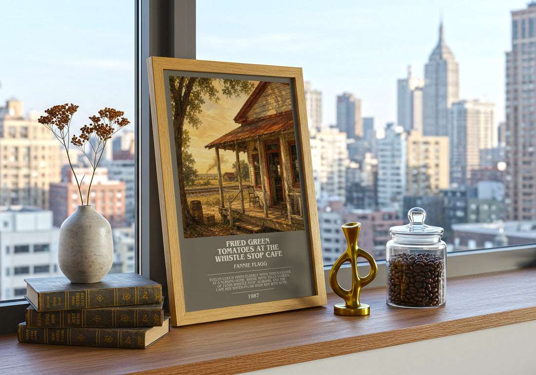 Fried Green Tomatoes at the Whistle Stop Cafe bookish print framed by window – literary home decor