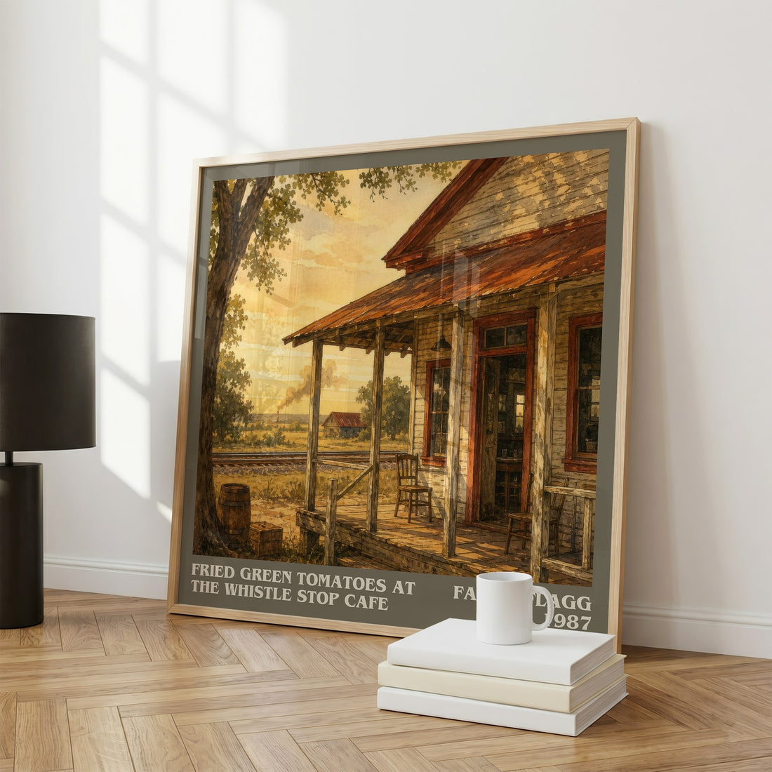 Fried Green Tomatoes at the Whistle Stop Cafe literary print framed by window – literary home decor