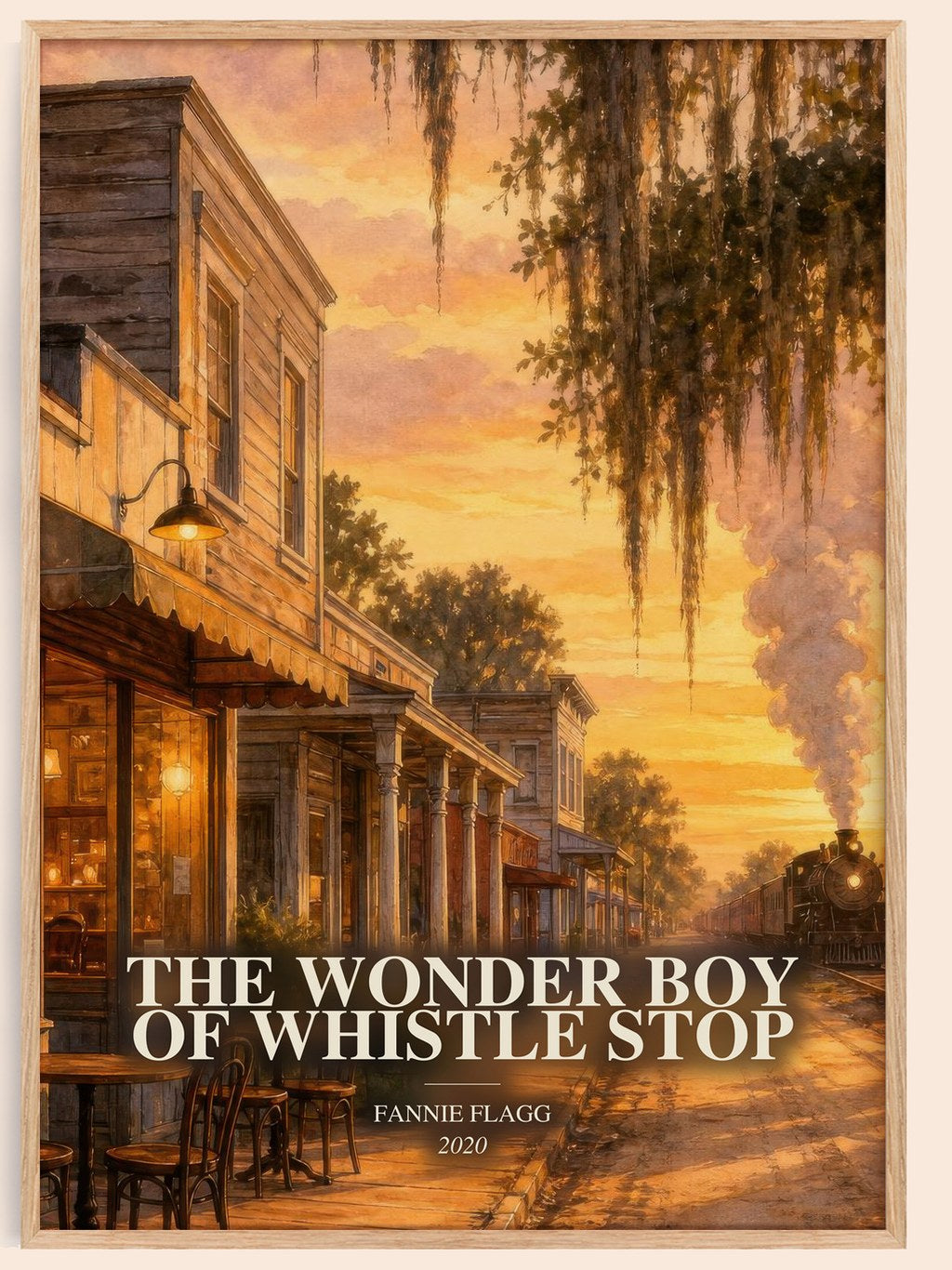The Wonder Boy of Whistle Stop watercolour book poster by Fannie Flagg – framed literary art print