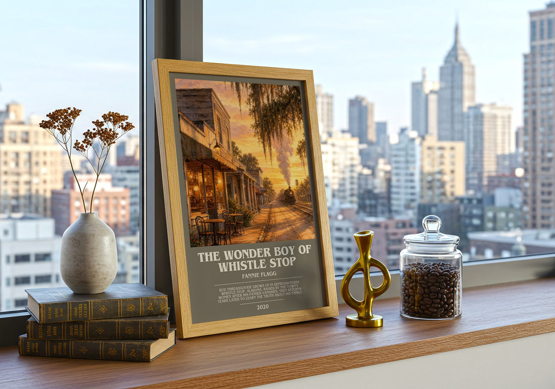 The Wonder Boy of Whistle Stop bookish print framed by window – literary home decor