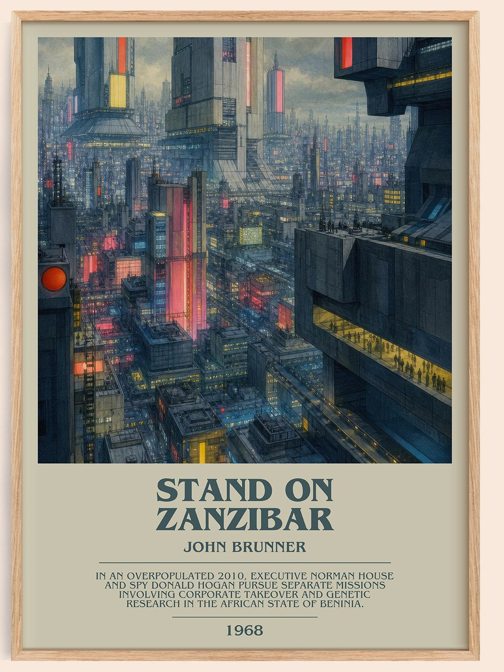 Stand on Zanzibar bookish book poster by John Brunner – framed literary art print