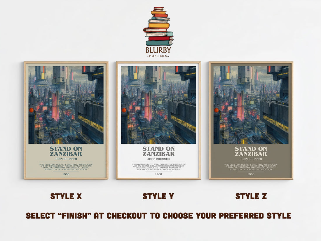Stand on Zanzibar bookish print in frame leaning in hallway – sci fi wall art (mockup)