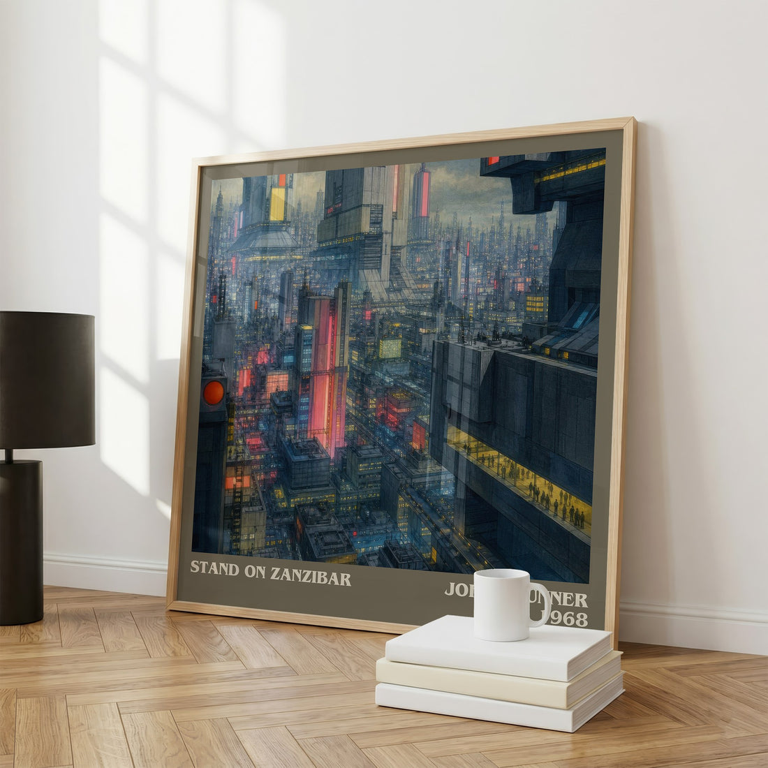 Stand on Zanzibar literary print framed by window – literary home decor