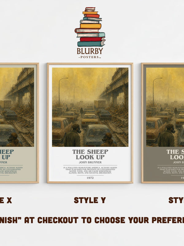 The Sheep Look Up bookish print in frame leaning in hallway – sci fi wall art