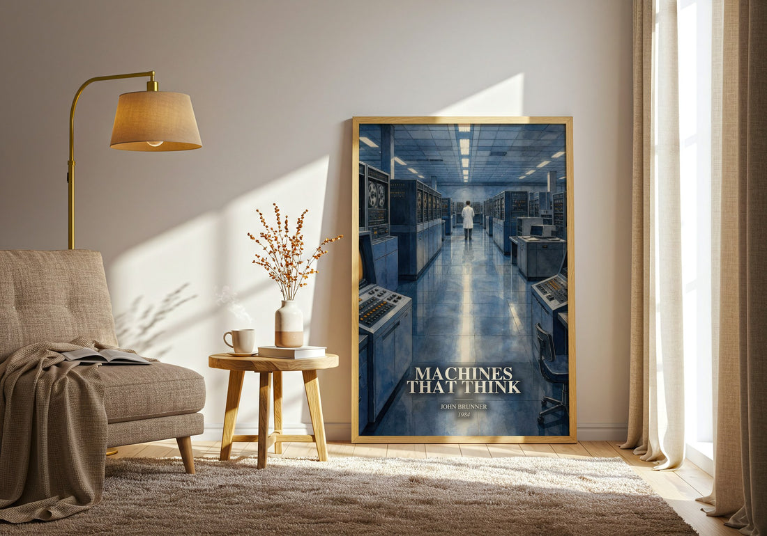 Machines That Think watercolour print in frame leaning in hallway – sci fi wall art