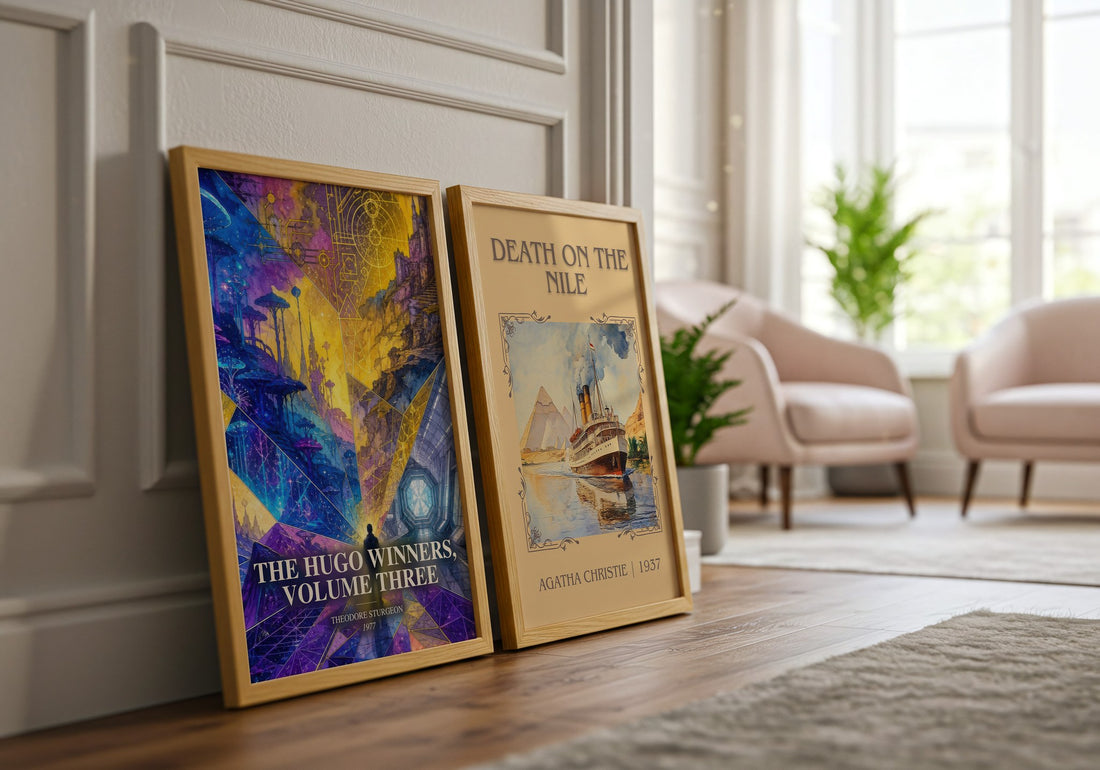 The Hugo Winners, Volume Three watercolour print framed by window – literary home decor
