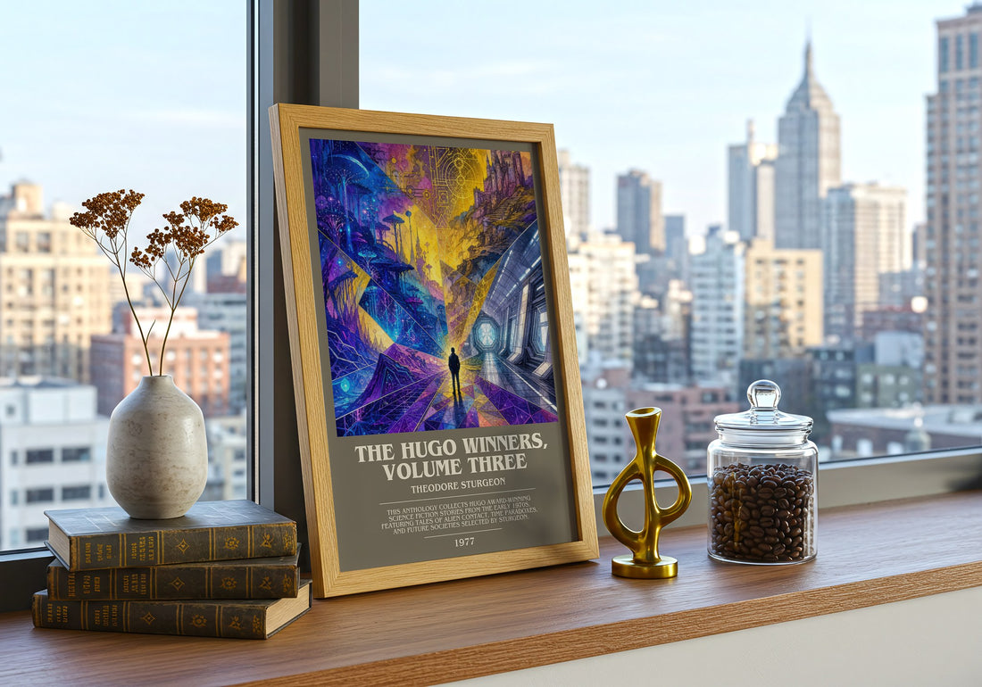 The Hugo Winners, Volume Three bookish print framed by window – literary home decor