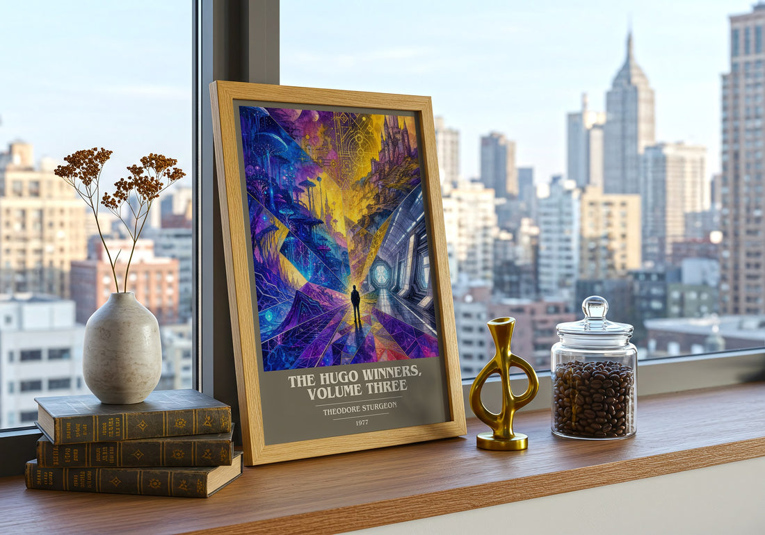 The Hugo Winners, Volume Three book cover print framed by window – literary home decor