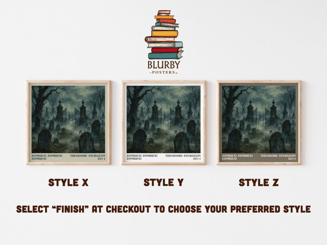 Zombies! Zombies! Zombies! literary print in frame leaning in hallway – sci fi wall art (mockup)