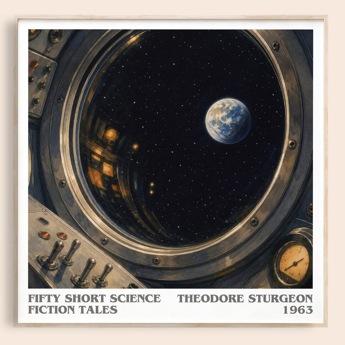 Fifty short science fiction tales literary book poster by Theodore Sturgeon – framed literary art print