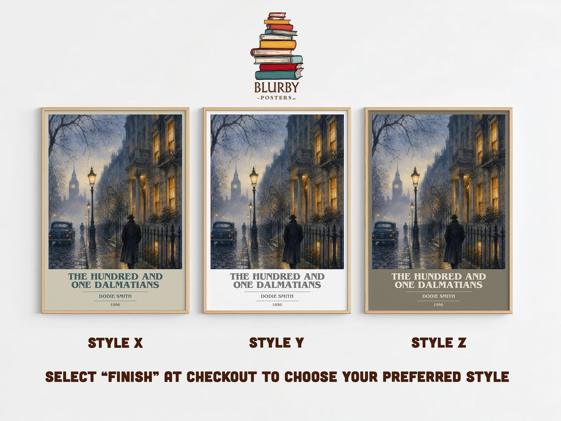 The Hundred and One Dalmatians book cover print in frame leaning in hallway – childrens wall art (mockup)