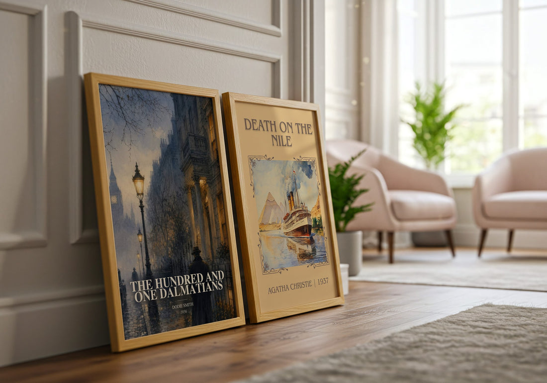 The Hundred and One Dalmatians watercolour print framed by window – literary home decor