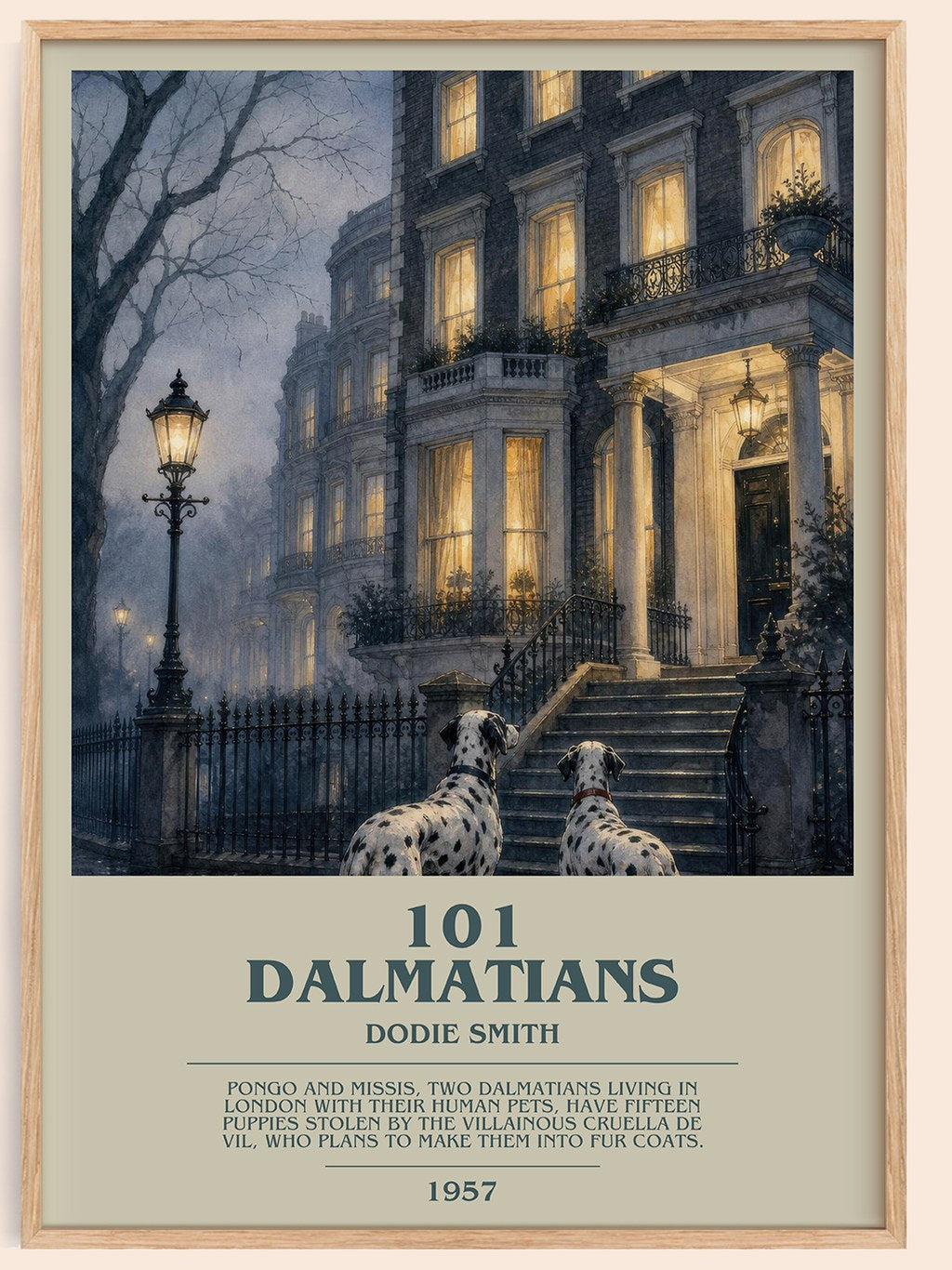 101 Dalmatians bookish book poster by Dodie Smith – framed literary art print