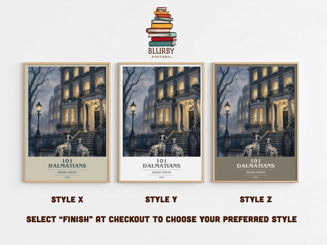 101 Dalmatians book cover print in frame leaning in hallway – childrens wall art (mockup)