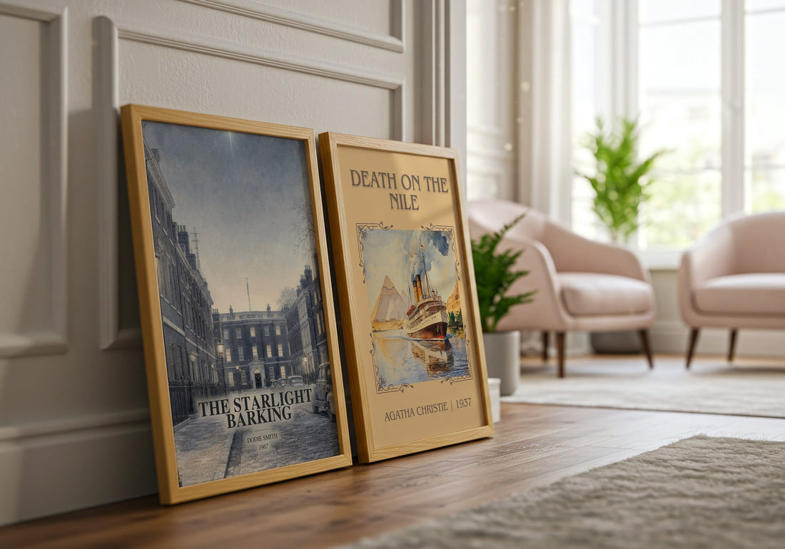 The starlight barking watercolour print framed by window – literary home decor