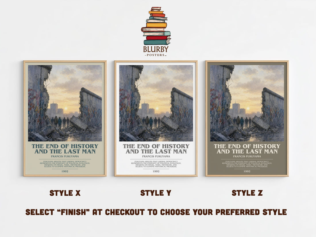 The End of History and the Last Man bookish print in frame leaning in hallway – non fiction wall art (mockup)