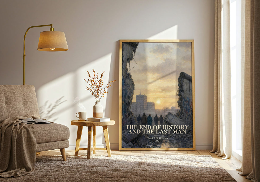 The End of History and the Last Man watercolour print in frame leaning in hallway – non fiction wall art