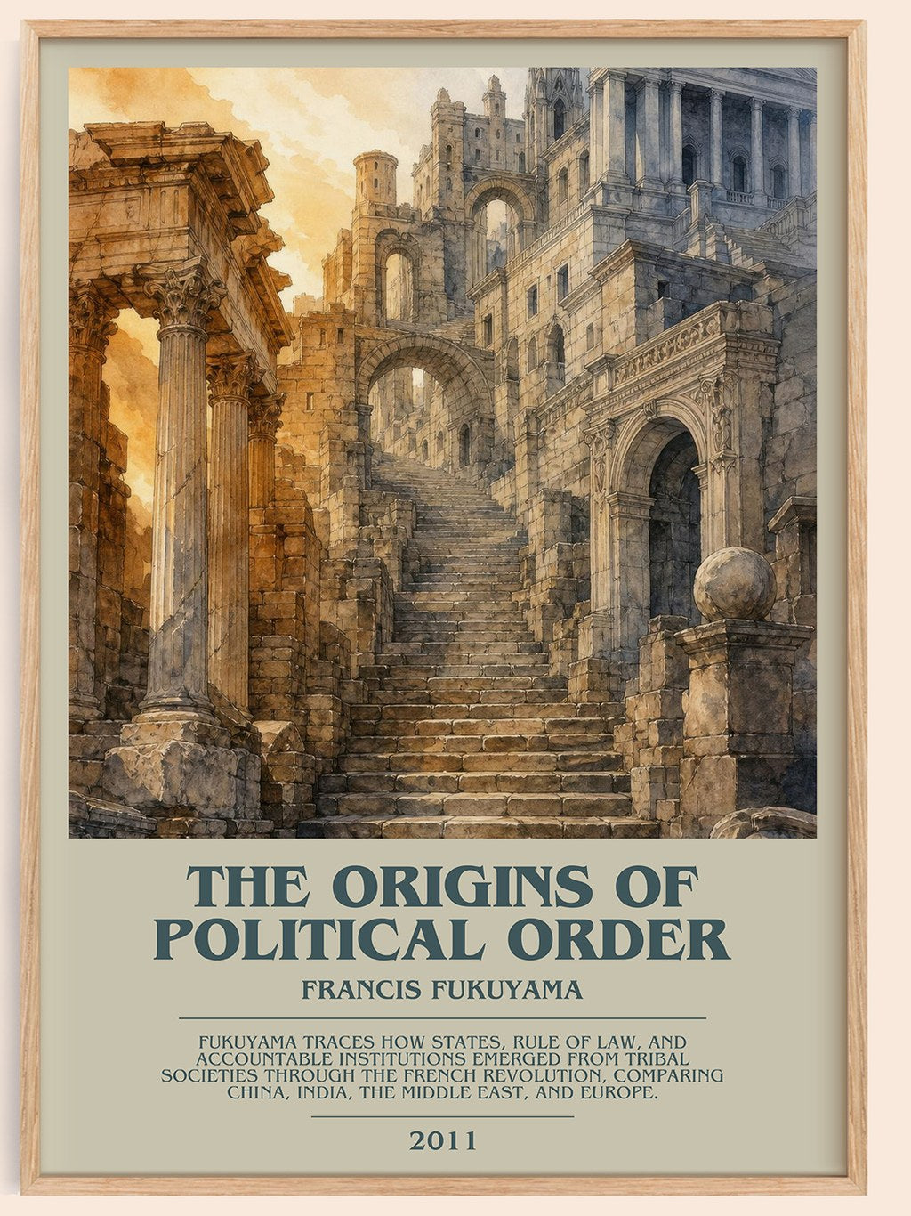 The origins of political order bookish book poster by Francis Fukuyama – framed literary art print