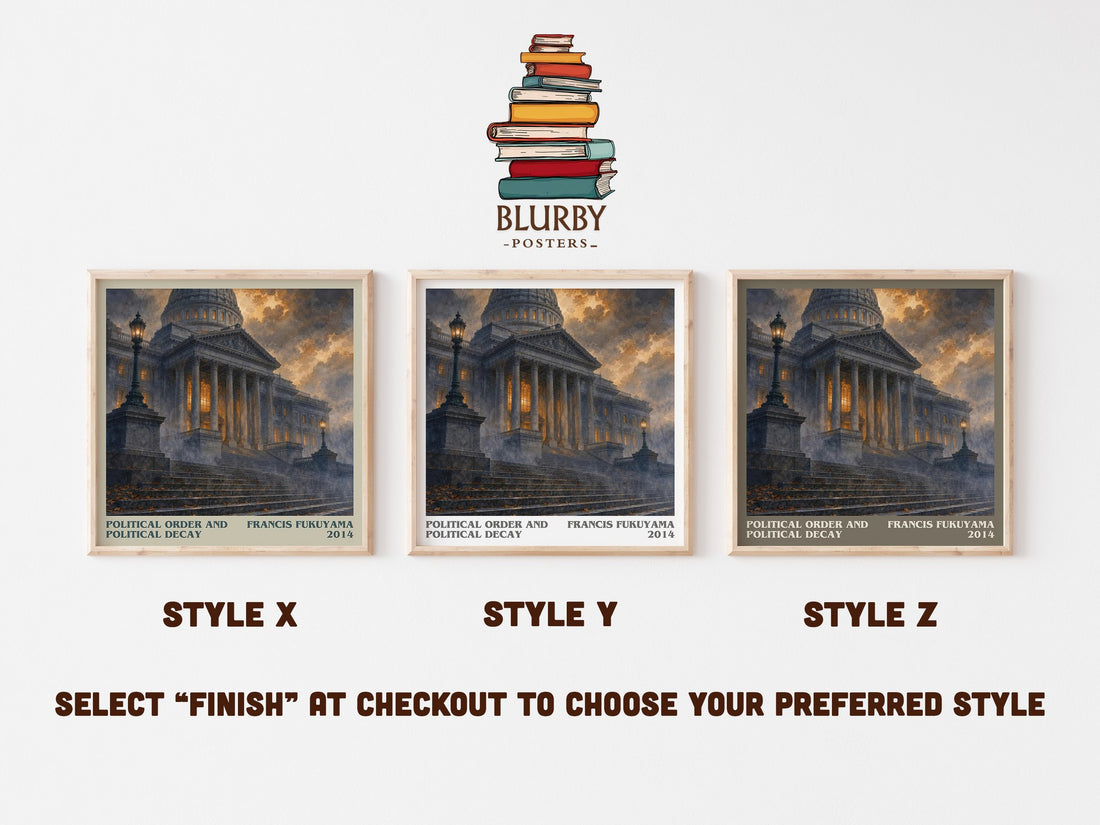 Political order and political decay literary print in frame leaning in hallway – non fiction wall art (mockup)