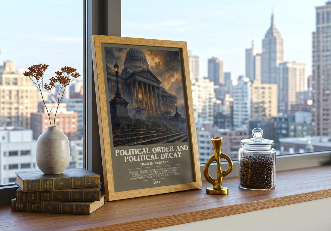 Political order and political decay bookish print framed by window – literary home decor