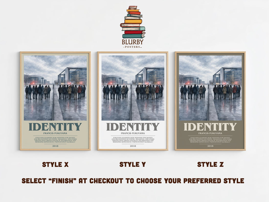 Identity bookish print in frame leaning in hallway – non fiction wall art (mockup)