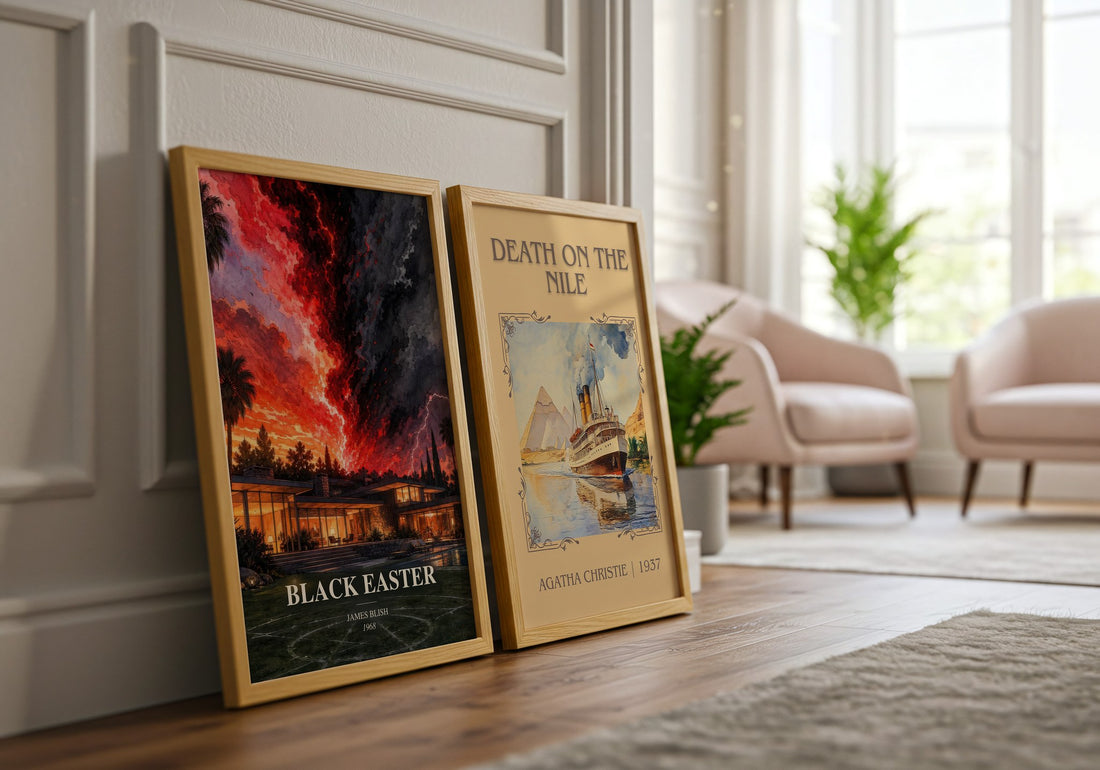Black Easter watercolour print framed by window – literary home decor
